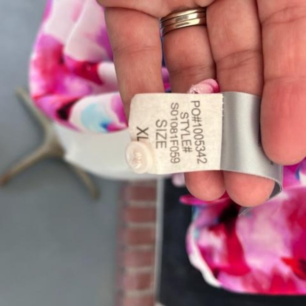 NYDJ White Blouse with Pink and Blue Watercolor Floral Print - Picture 5 of 8